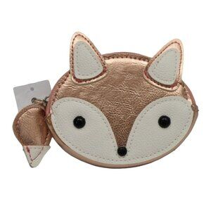 Fox Shaped Coin Purse Metallic Rose Gold White Faux Leather